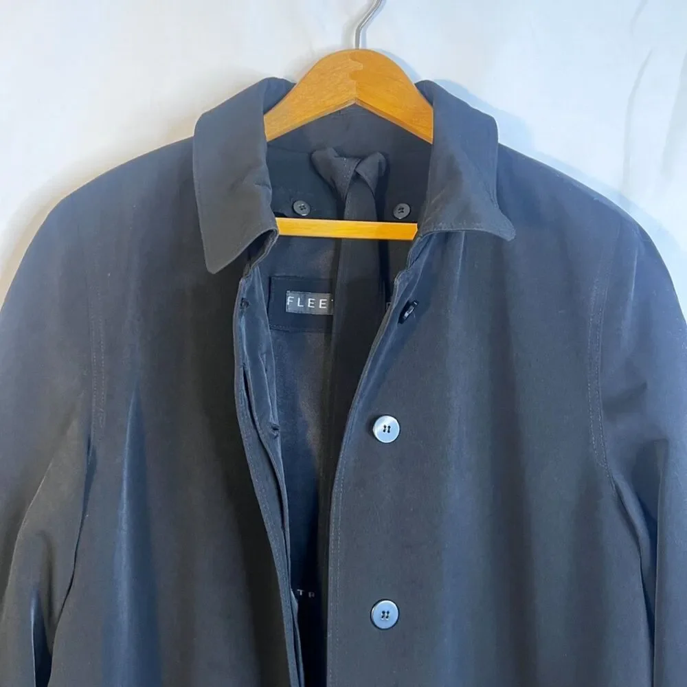 Fleet Street Basic Black Trench Coat Classic‎ Timeless Staple Nylon Lined 14P